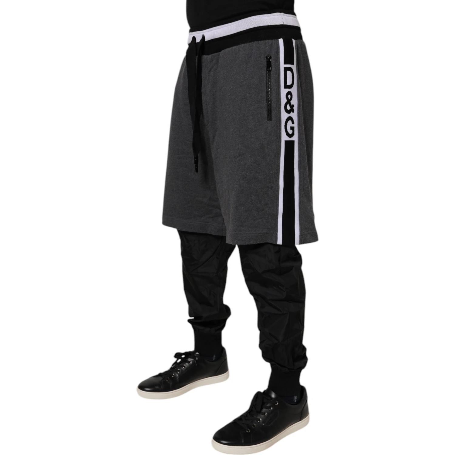 Black Gray Cotton Layered Men Sweatpants Pants
