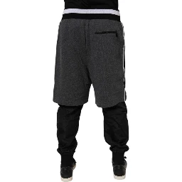 Black Gray Cotton Layered Men Sweatpants Pants