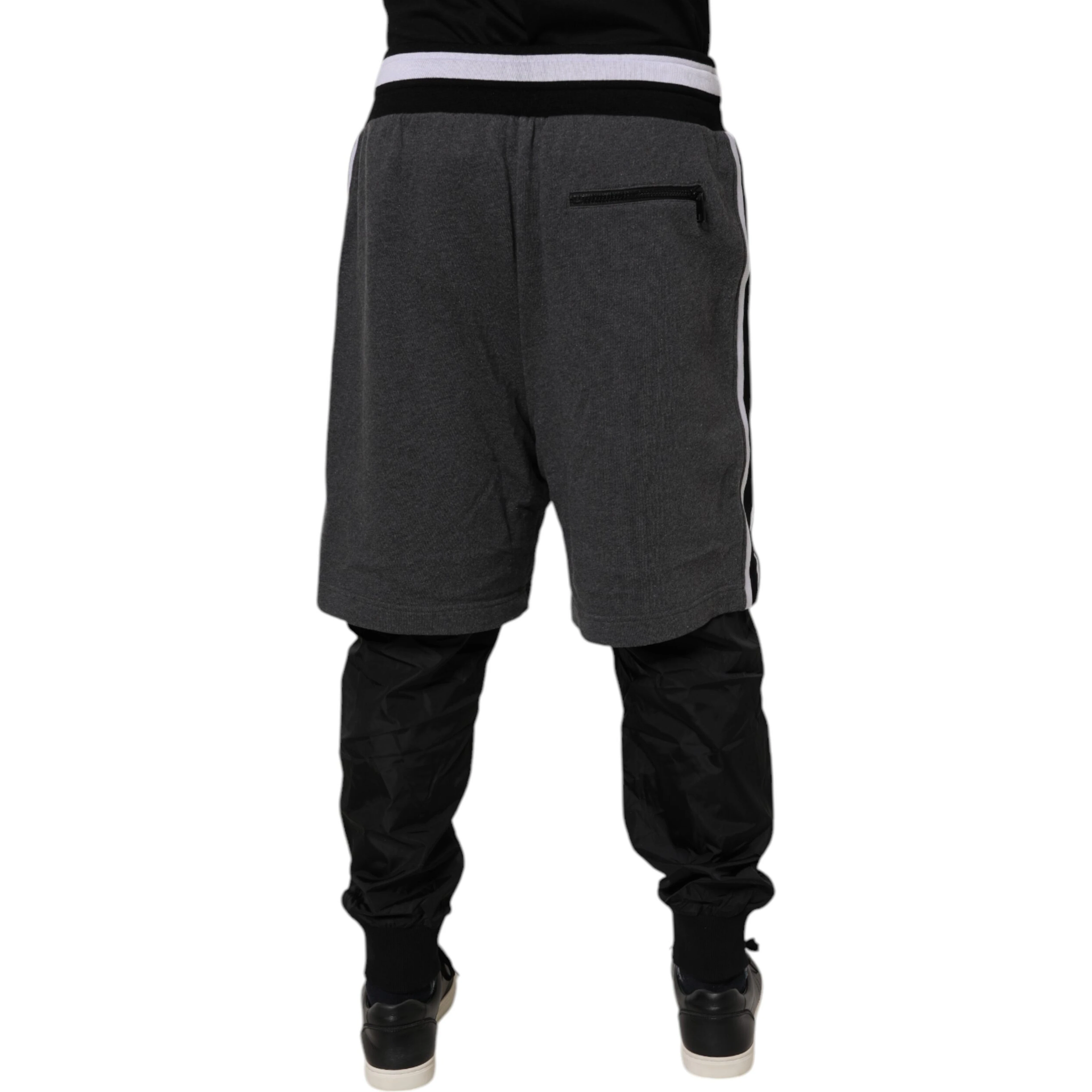 Black Gray Cotton Layered Men Sweatpants Pants