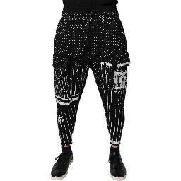 Black Polka Dot Stripes Cargo Jogger Sweatpants Pants