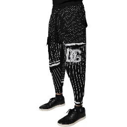 Black Polka Dot Stripes Cargo Jogger Sweatpants Pants