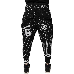 Black Polka Dot Stripes Cargo Jogger Sweatpants Pants