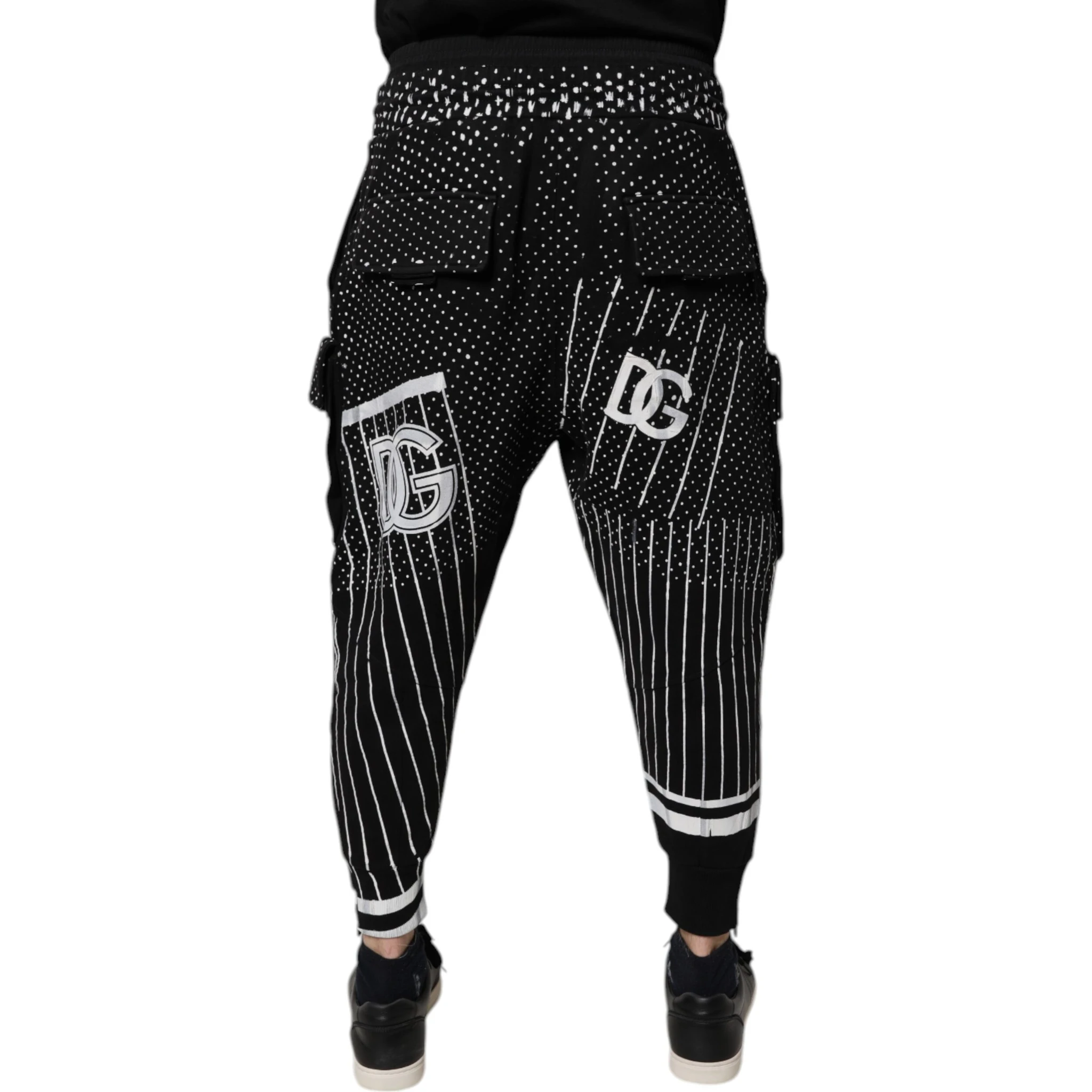Black Polka Dot Stripes Cargo Jogger Sweatpants Pants