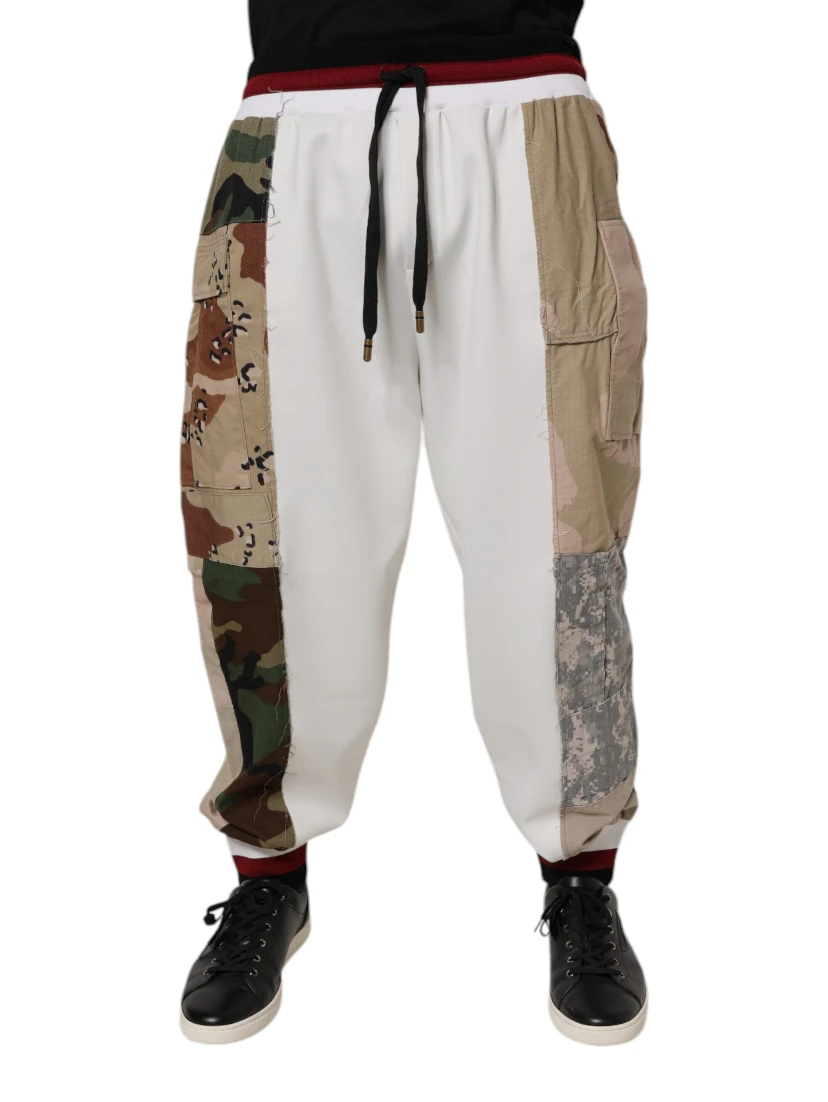 White Camouflage Patchwork Sweatpants Pants