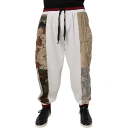 White Camouflage Patchwork Sweatpants Pants