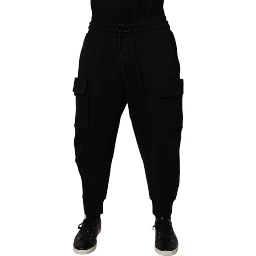 Black Cotton Men Cargo Jogger Sweatpants Pants