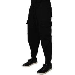 Black Cotton Men Cargo Jogger Sweatpants Pants