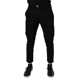 Black Cotton Stretch Skinny Cargo Denim Jeans