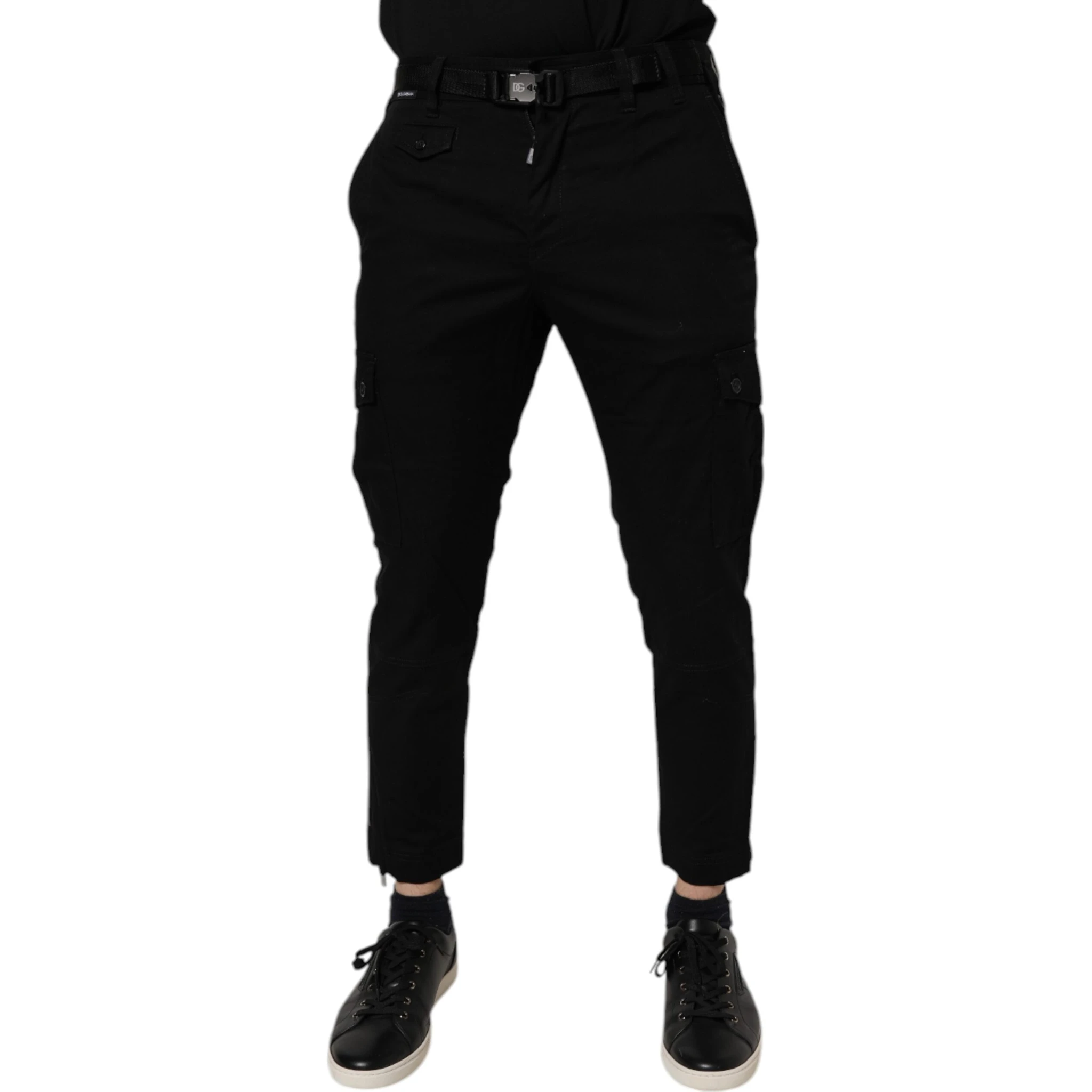 Black Cotton Stretch Skinny Cargo Denim Jeans