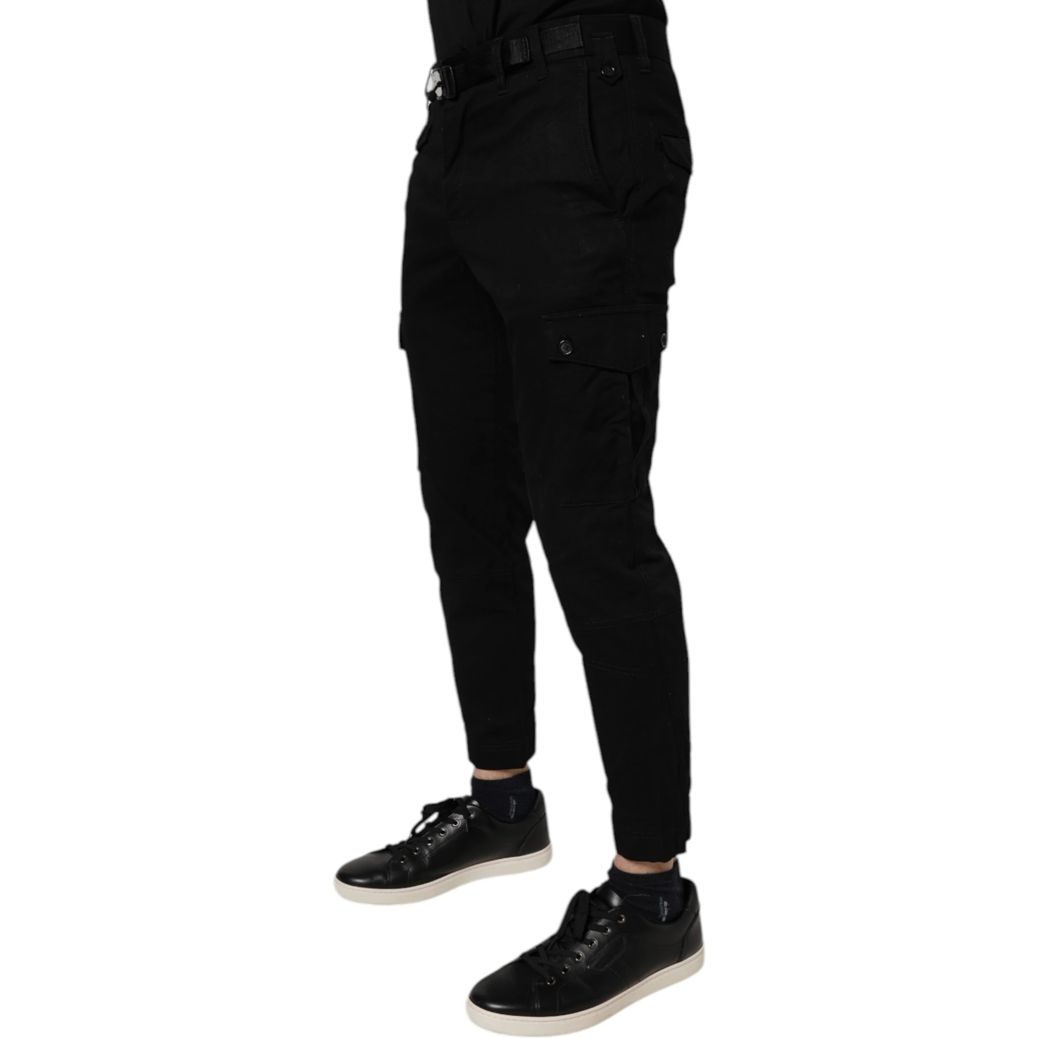 Black Cotton Stretch Skinny Cargo Denim Jeans
