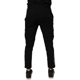 Black Cotton Stretch Skinny Cargo Denim Jeans