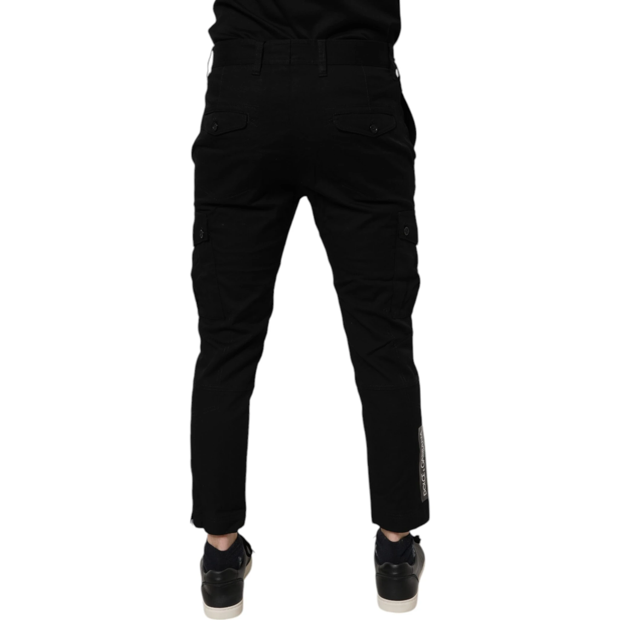 Black Cotton Stretch Skinny Cargo Denim Jeans