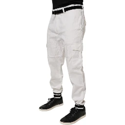 White Cotton Jogger Cargo Skinny Pants