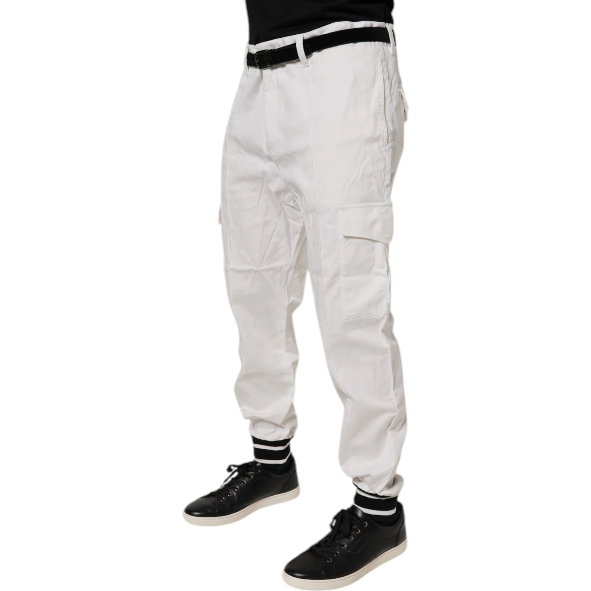 White Cotton Jogger Cargo Skinny Pants