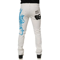 White Tattered Graffiti Skinny Denim Jeans