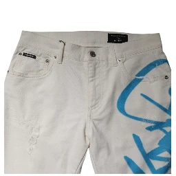 White Tattered Graffiti Skinny Denim Jeans