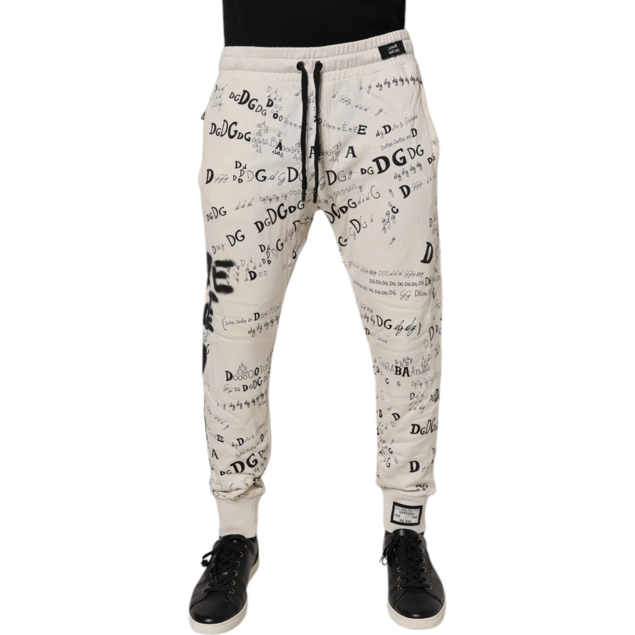 White Logo Print Men Skinny Sweatpants Pants