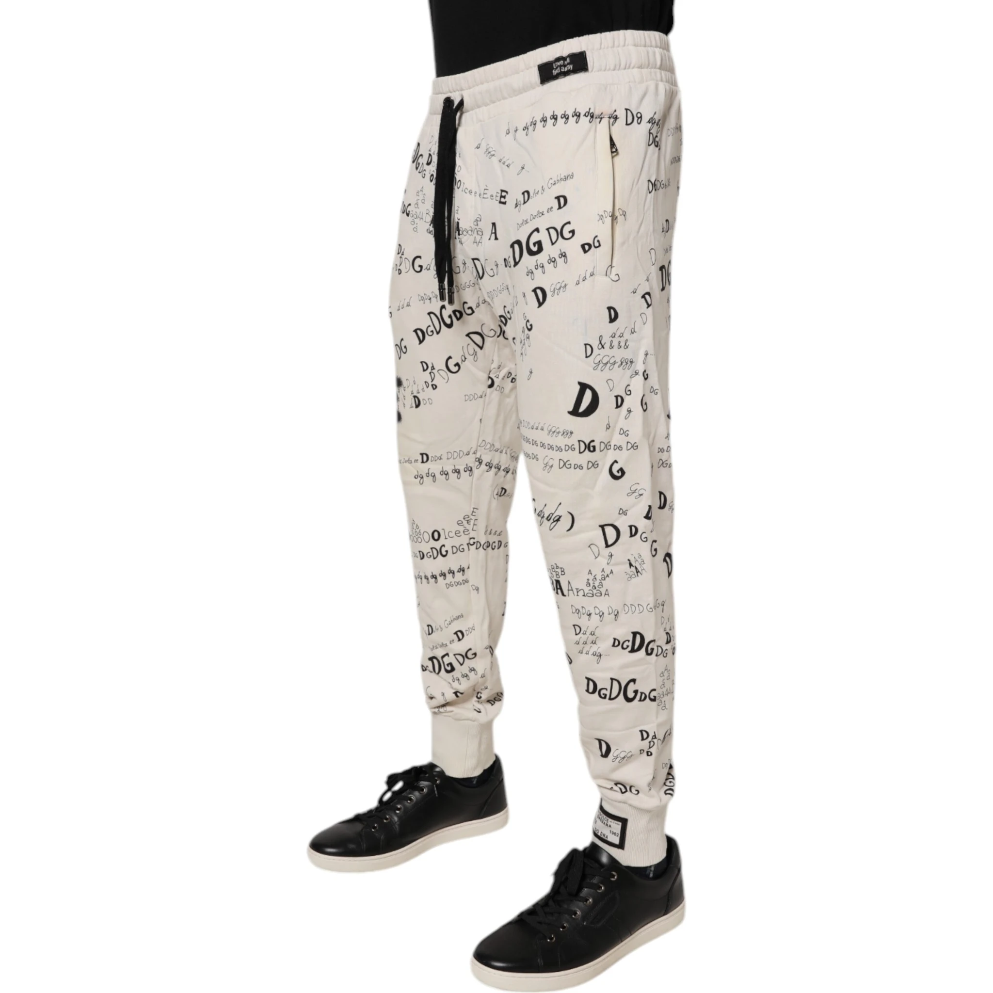 White Logo Print Men Skinny Sweatpants Pants