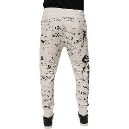 White Logo Print Men Skinny Sweatpants Pants