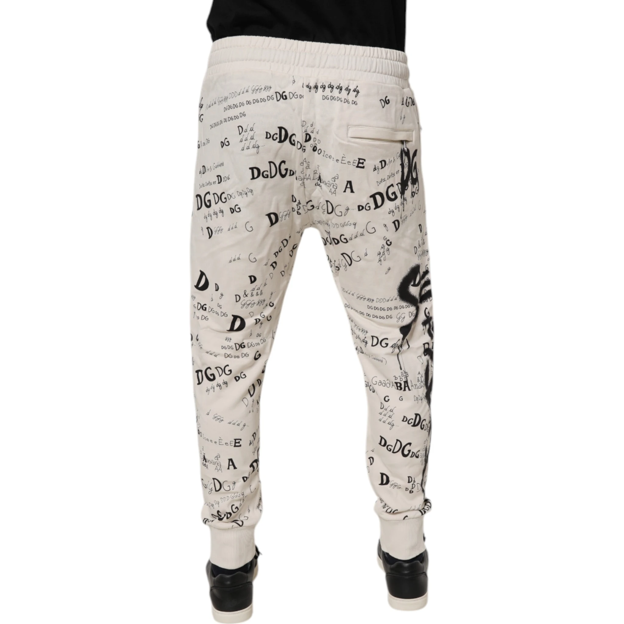 White Logo Print Men Skinny Sweatpants Pants