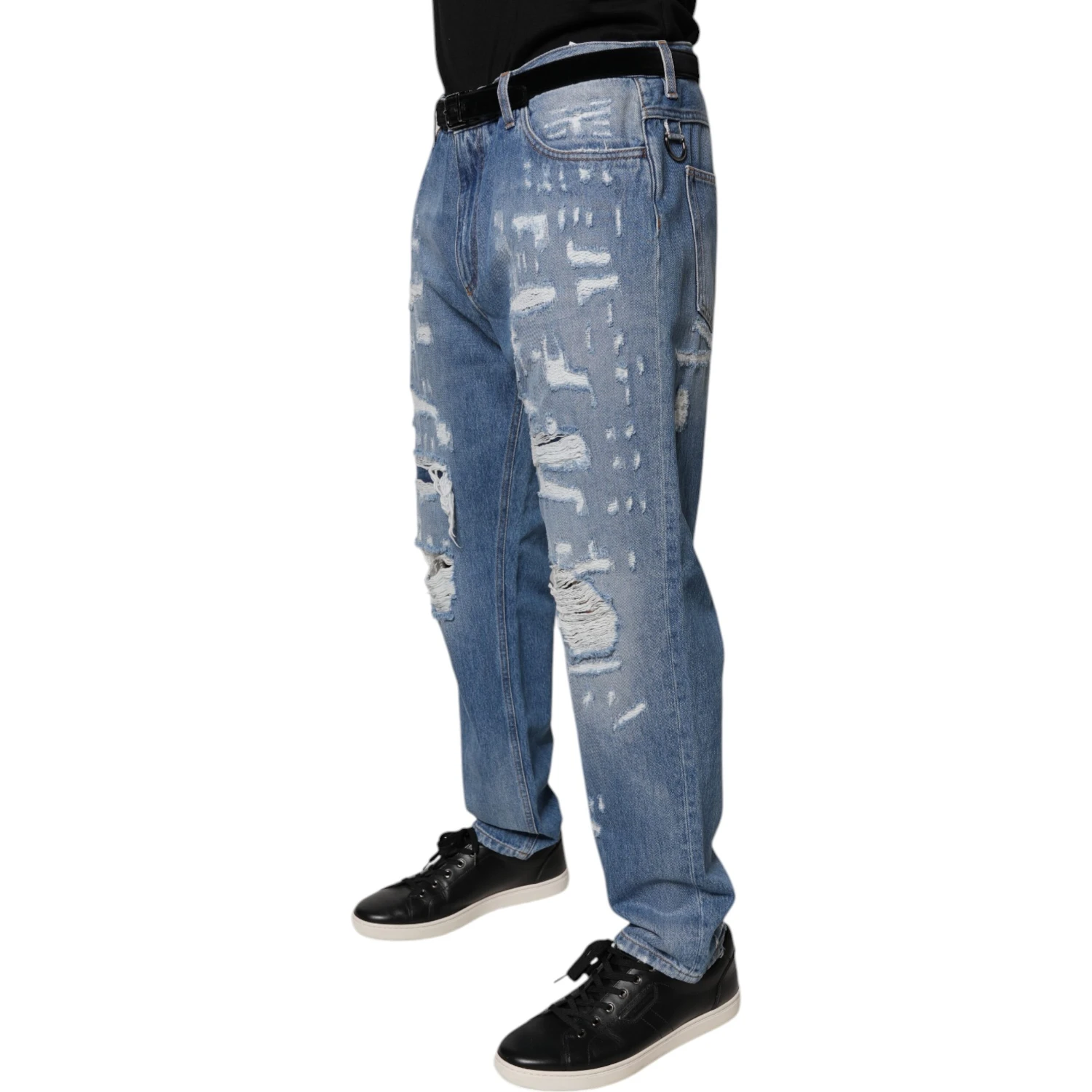 Blue Tattered Straight Cotton Denim Jeans