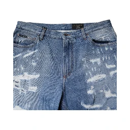 Blue Tattered Straight Cotton Denim Jeans