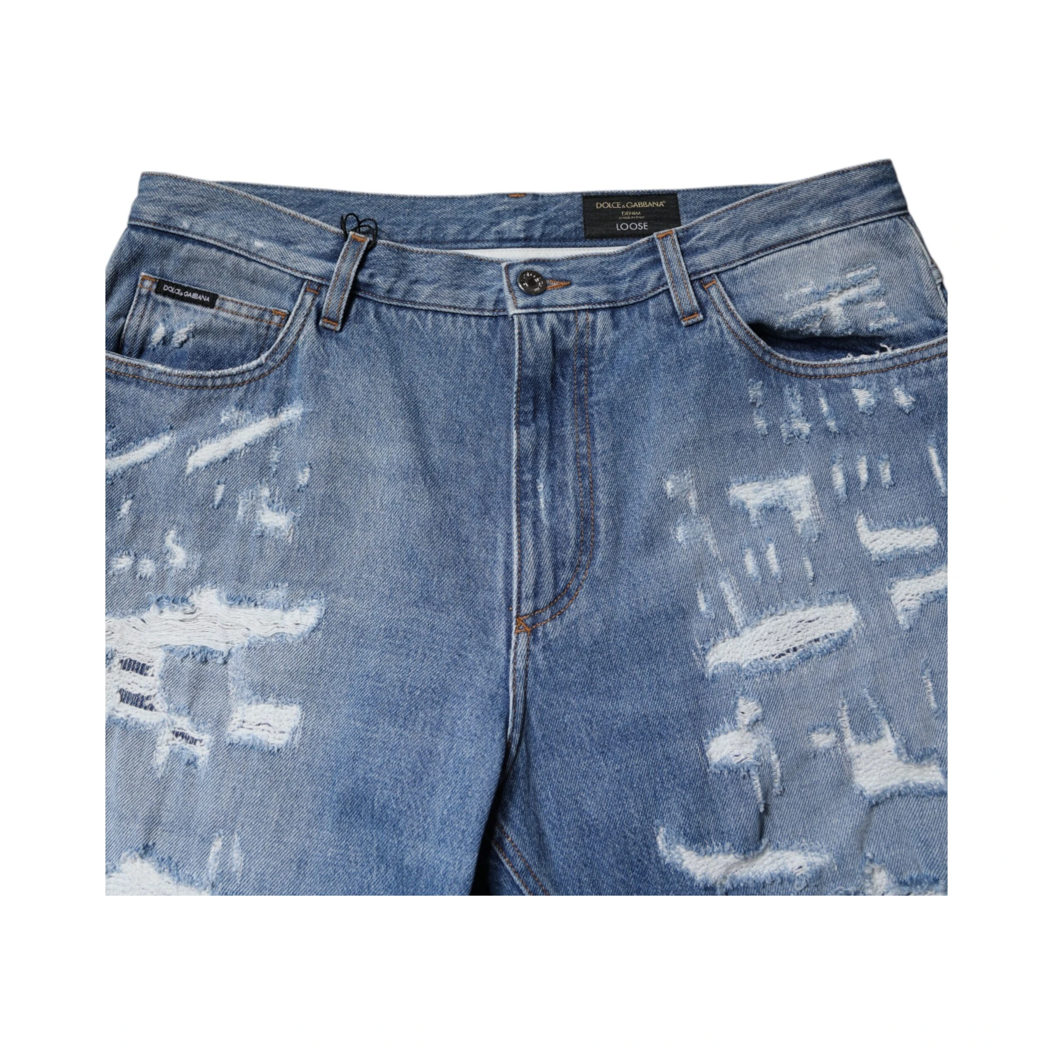 Blue Tattered Straight Cotton Denim Jeans
