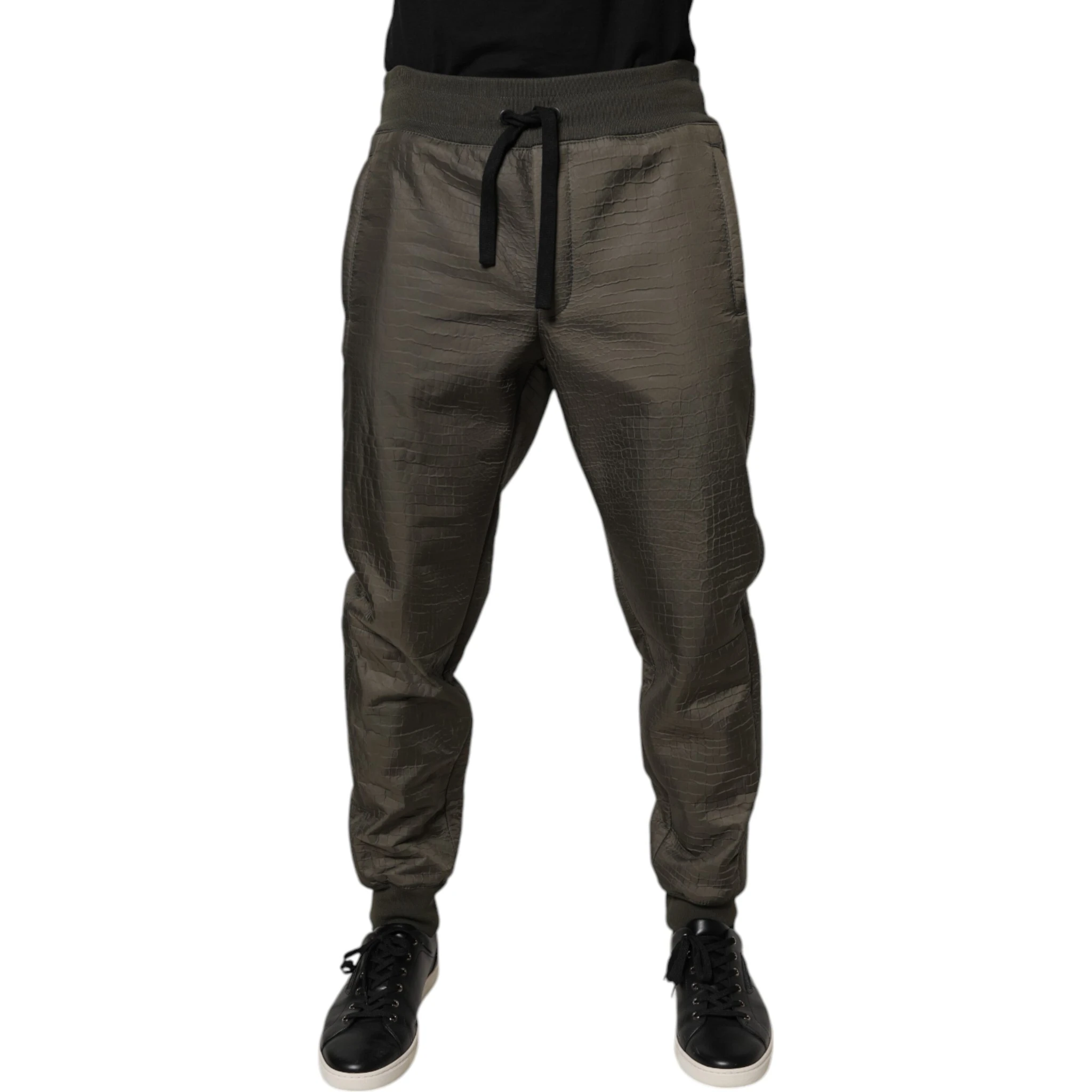 Brown Lambskin Leather Men Sweatpants Pants