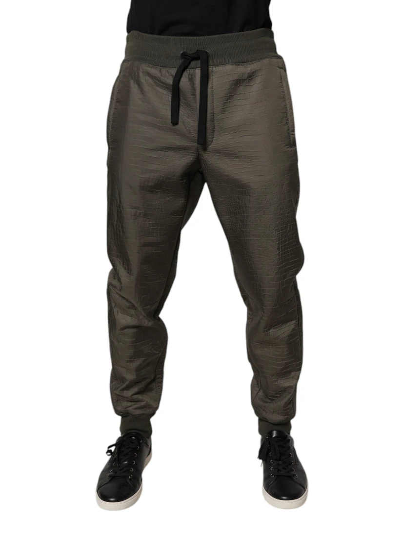 Brown Lambskin Leather Men Sweatpants Pants