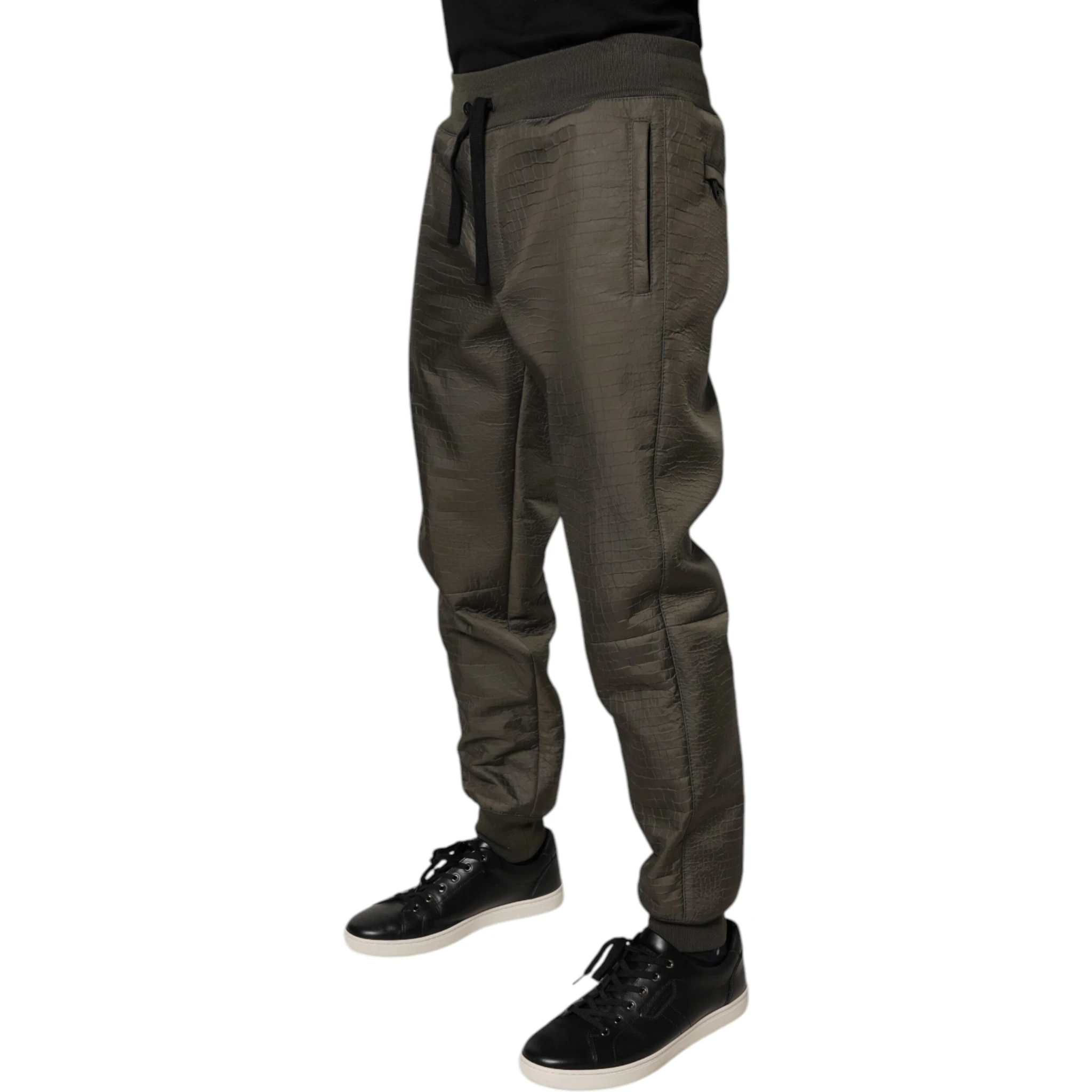 Brown Lambskin Leather Men Sweatpants Pants