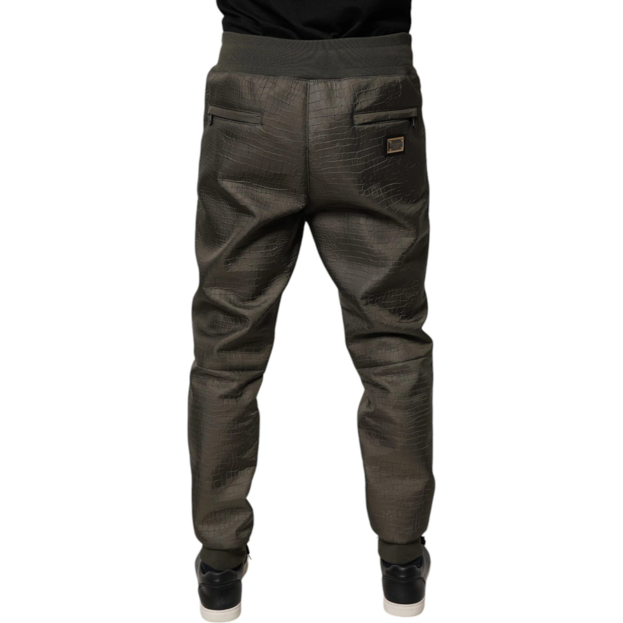 Brown Lambskin Leather Men Sweatpants Pants