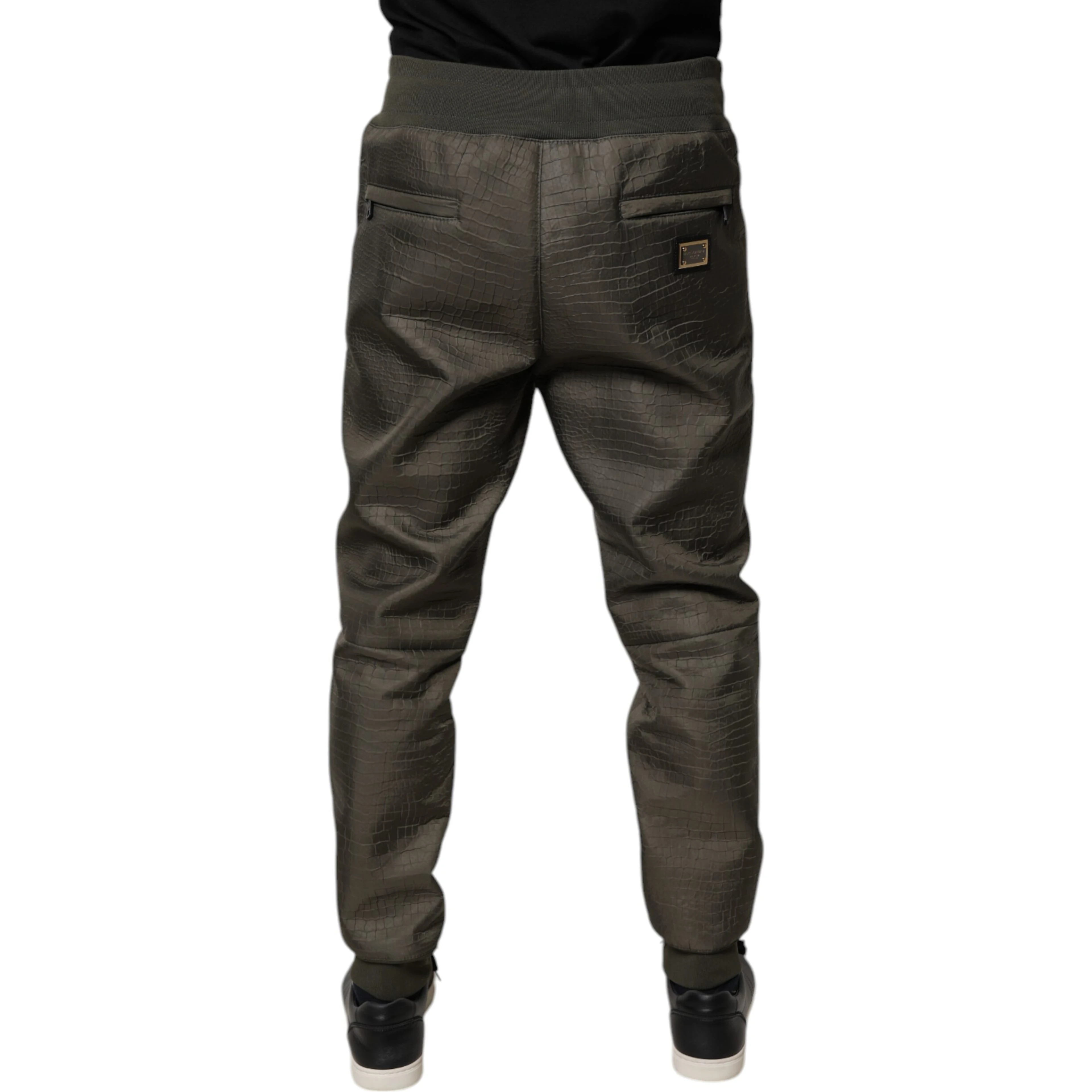 Brown Lambskin Leather Men Sweatpants Pants