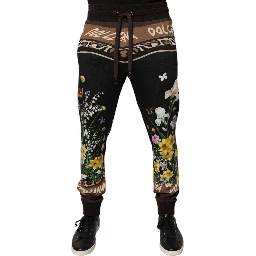 Black Floral Cotton Jogger Sweatpants Pants