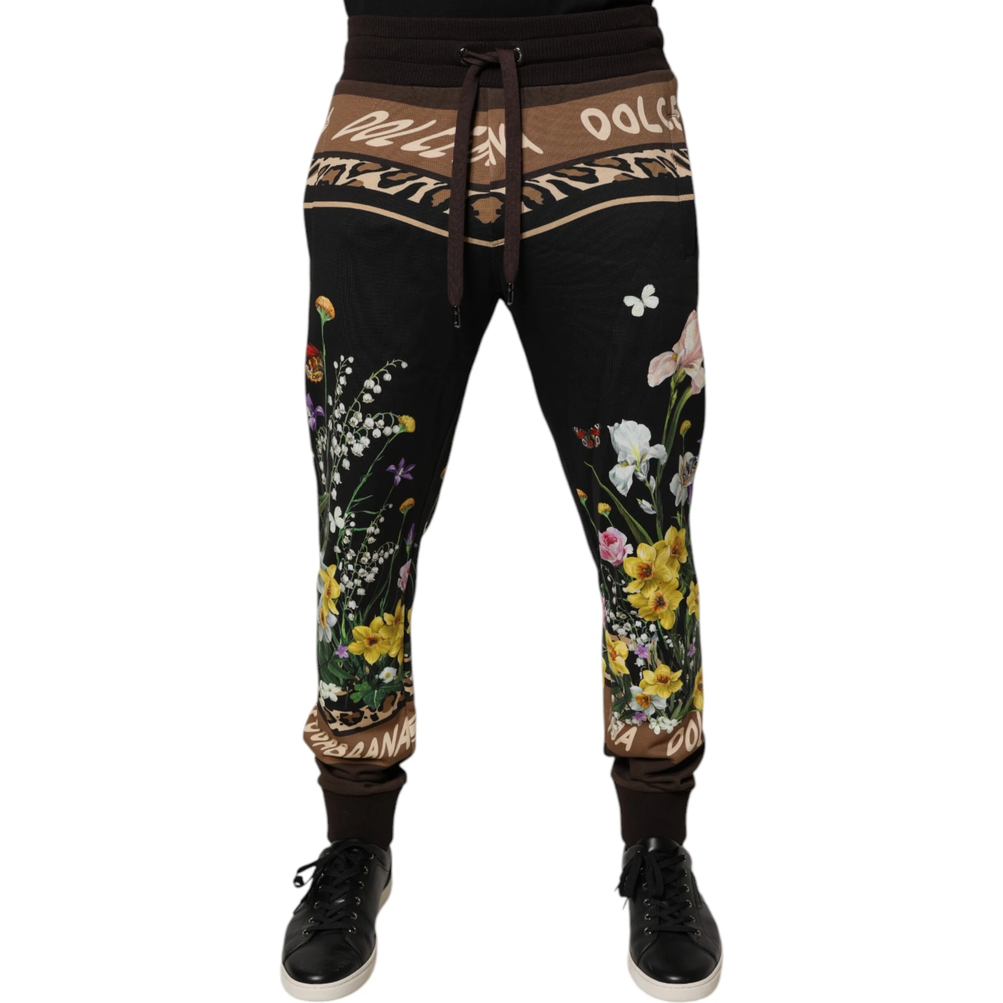 Black Floral Cotton Jogger Sweatpants Pants