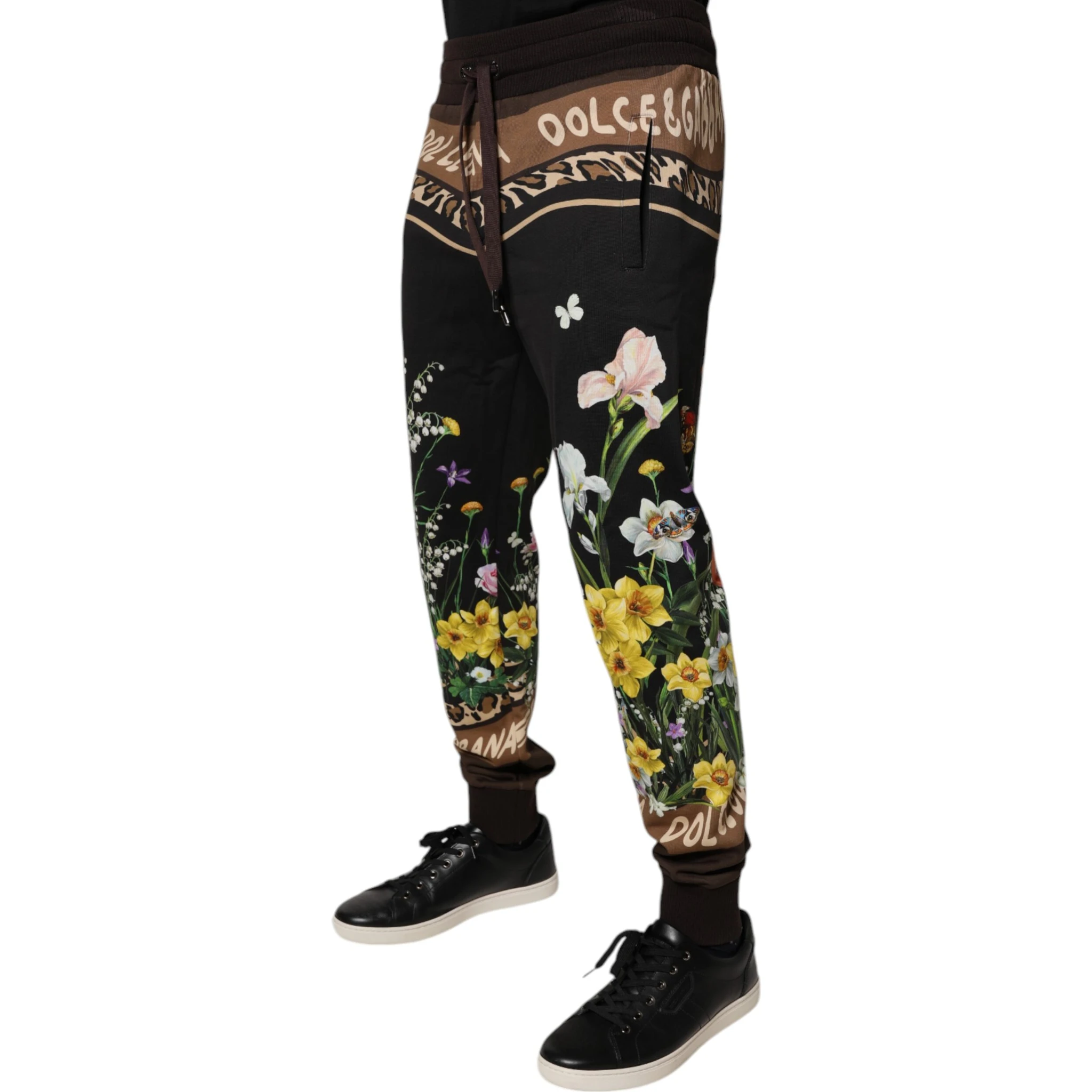Black Floral Cotton Jogger Sweatpants Pants
