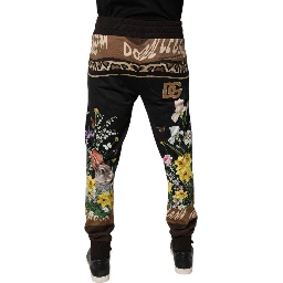 Black Floral Cotton Jogger Sweatpants Pants