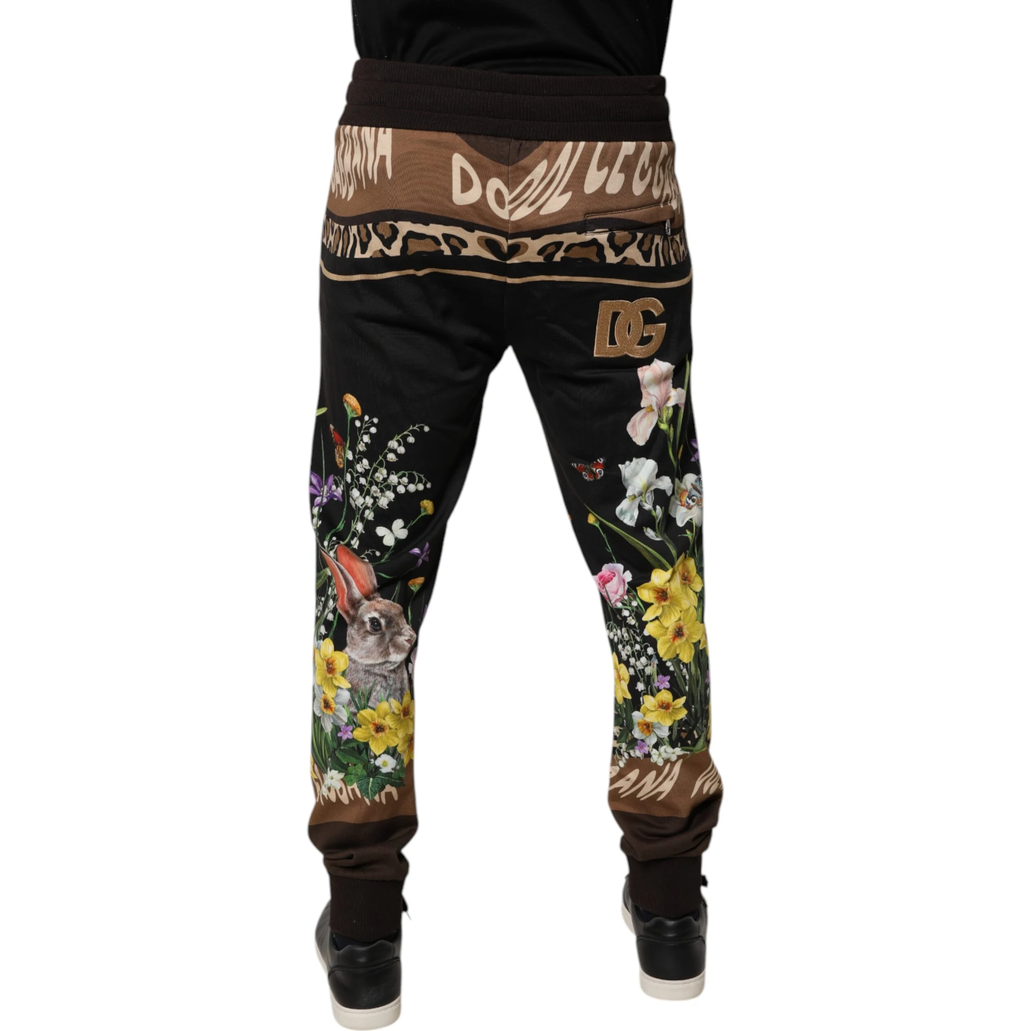 Black Floral Cotton Jogger Sweatpants Pants