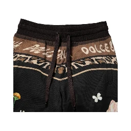 Black Floral Cotton Jogger Sweatpants Pants