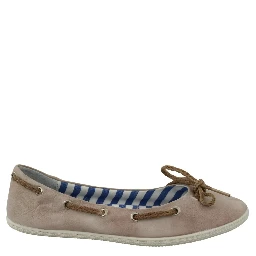 Beige Suede Lace Bow Loafers Ballet Flat Shoes