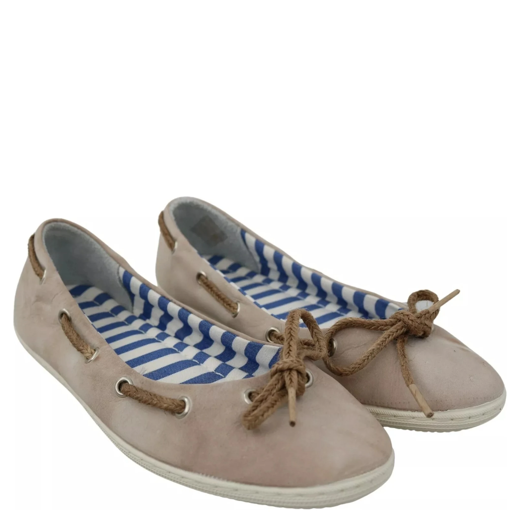 Beige Suede Lace Bow Loafers Ballet Flat Shoes