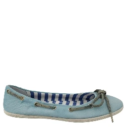 Sky Blue Suede Lace Bow Loafers Ballet Flat Shoes