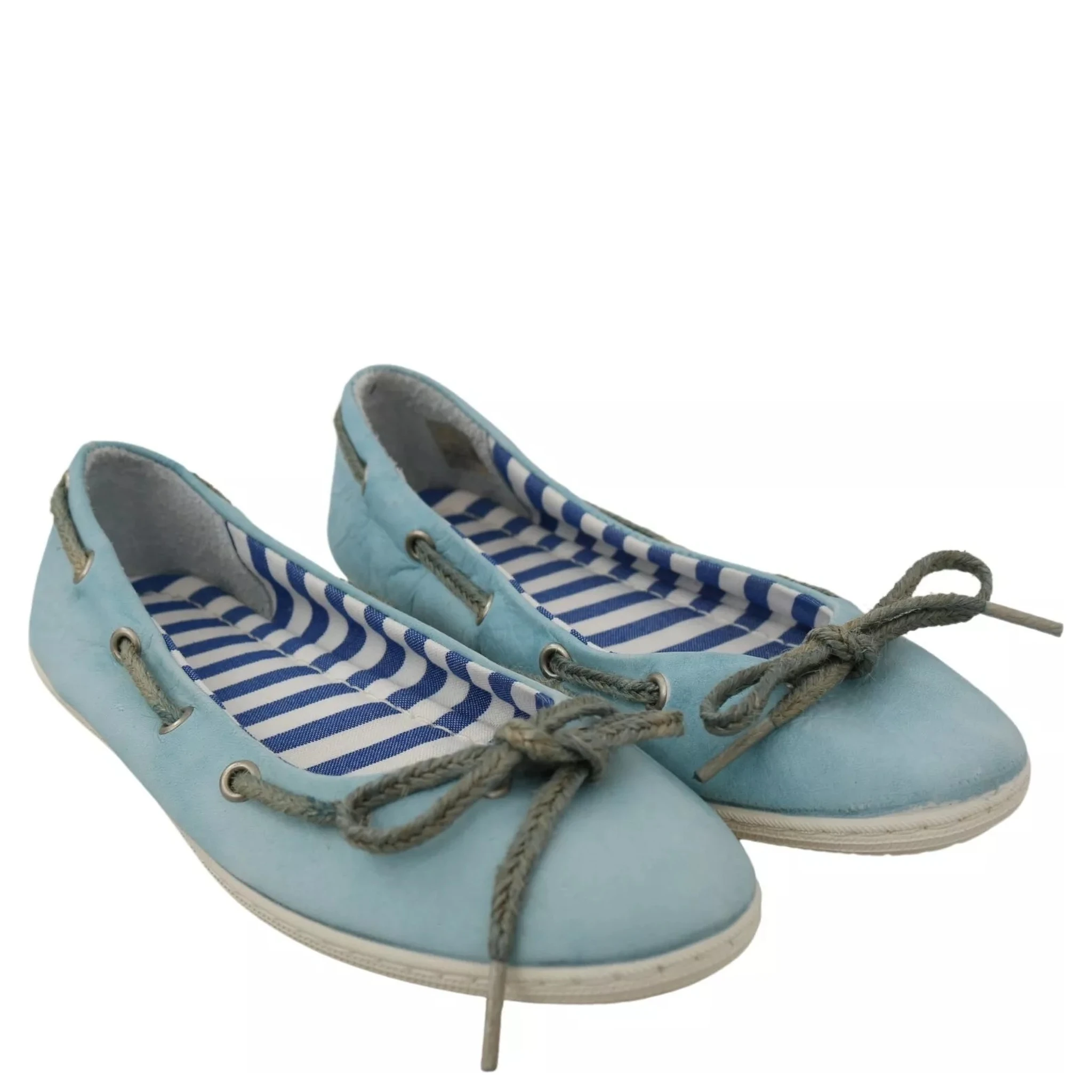 Sky Blue Suede Lace Bow Loafers Ballet Flat Shoes