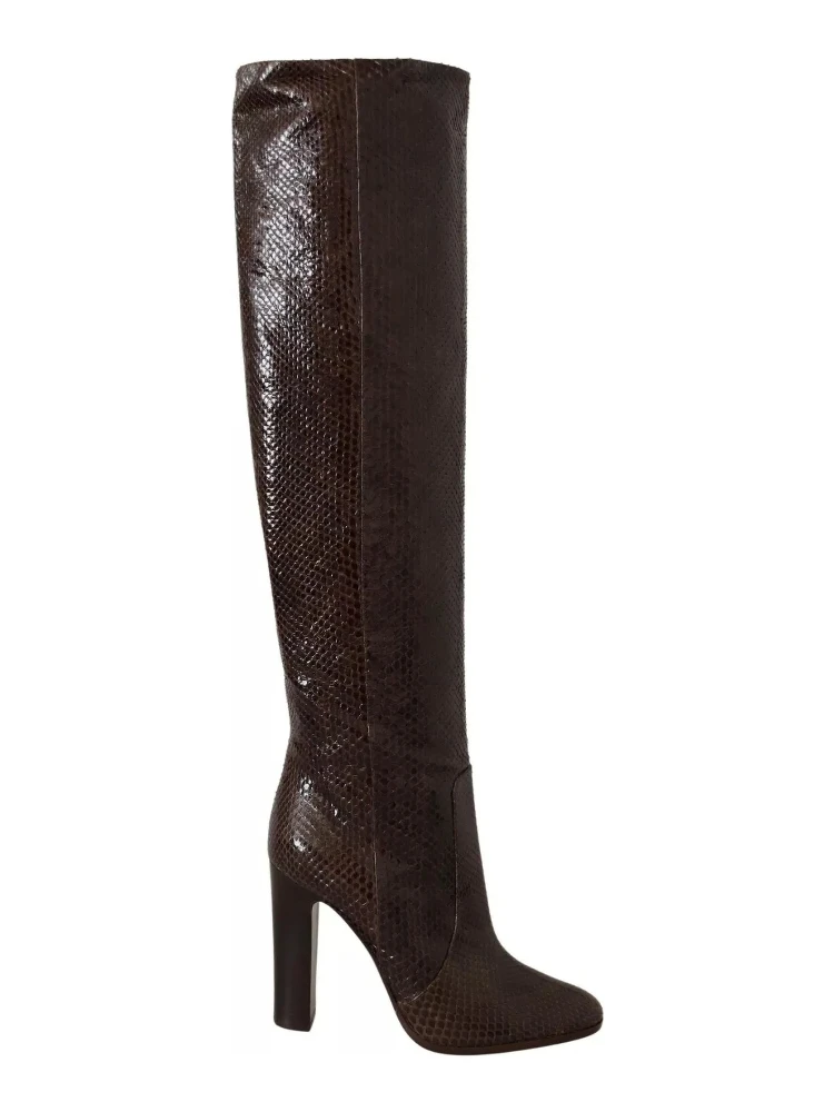Brown Exotic Leather Heels High Boots Shoes
