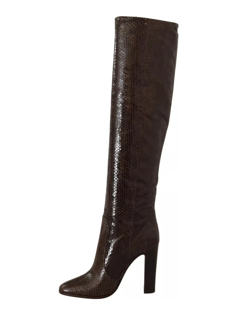 Brown Exotic Leather Heels High Boots Shoes