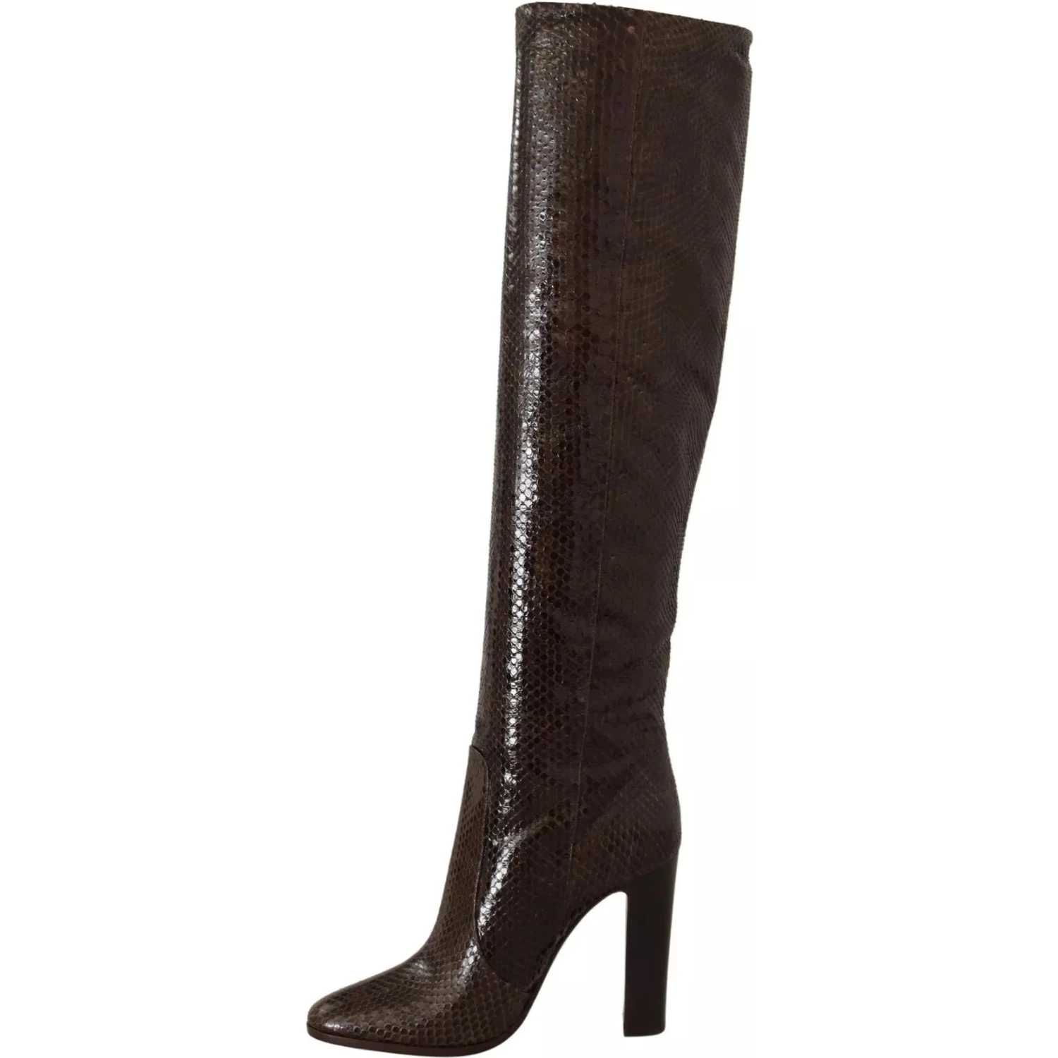 Brown Exotic Leather Heels High Boots Shoes