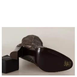 Brown Exotic Leather Heels High Boots Shoes