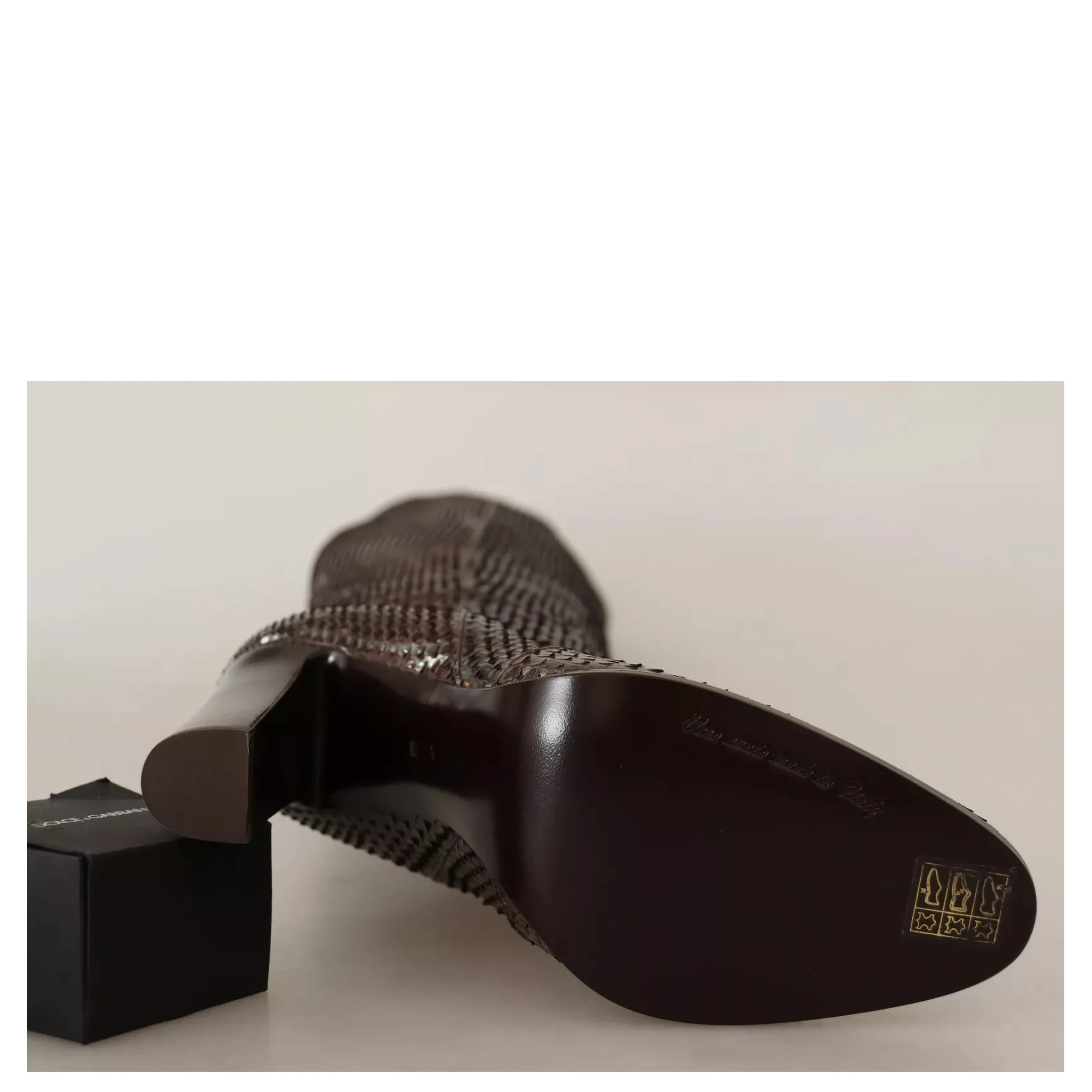 Brown Exotic Leather Heels High Boots Shoes