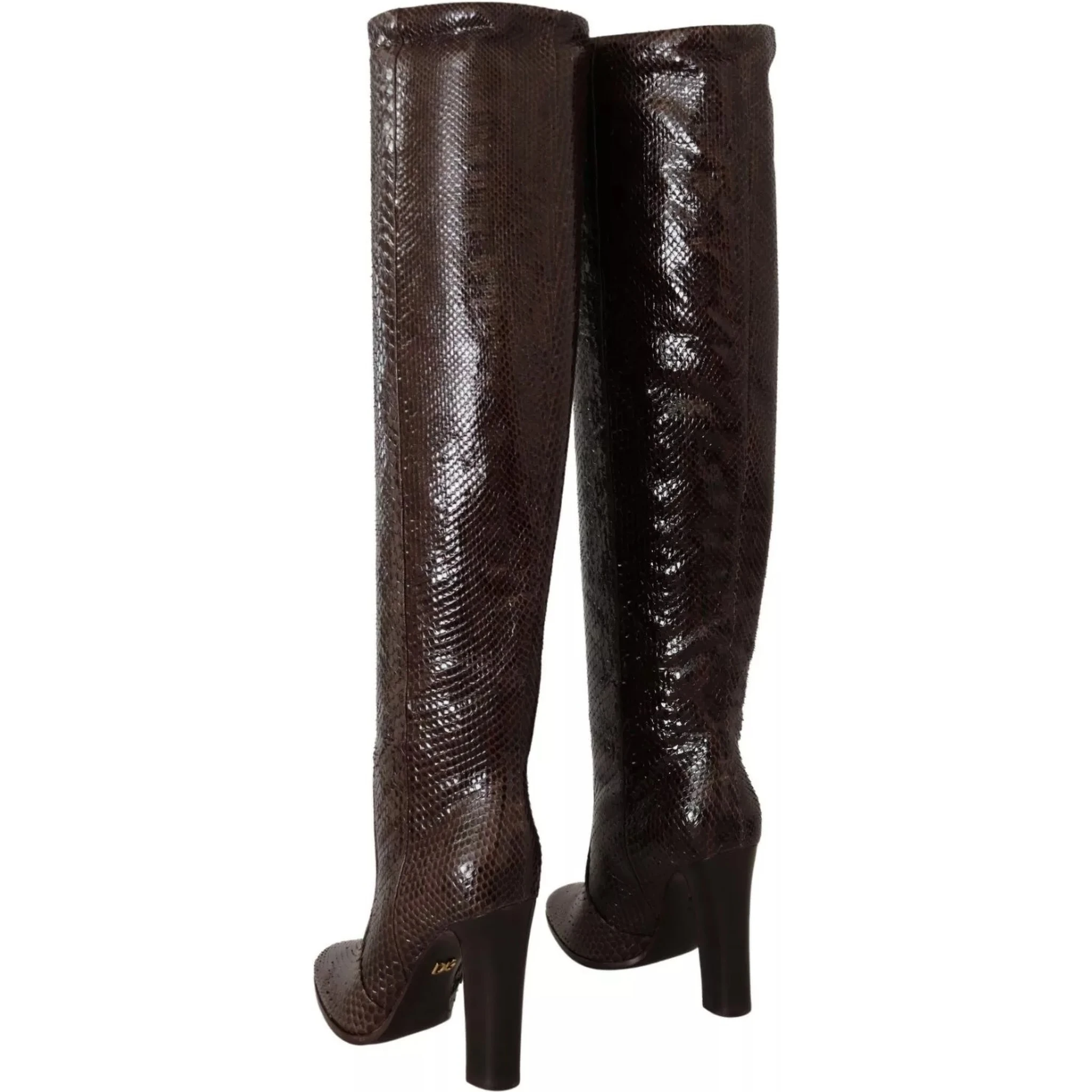 Brown Exotic Leather Heels High Boots Shoes