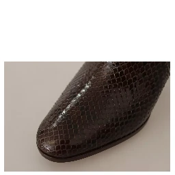 Brown Exotic Leather Heels High Boots Shoes