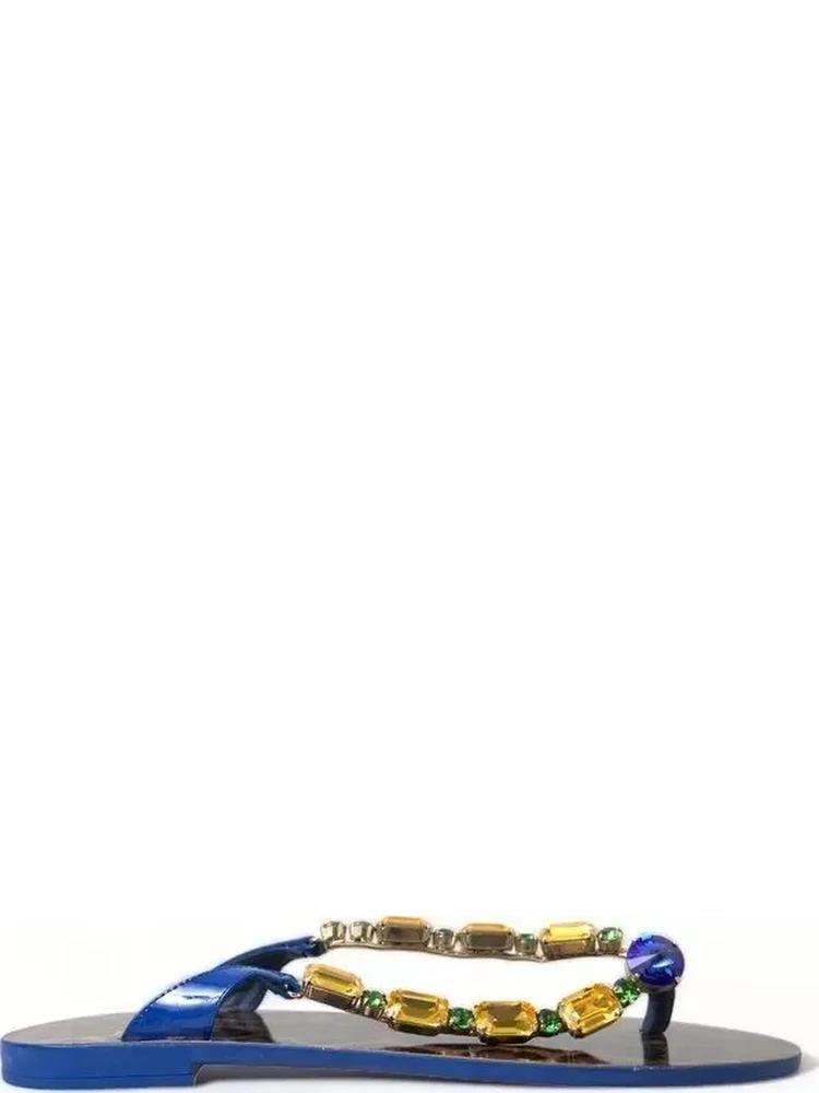 Blue Crystals Flats Sandals Beachwear Shoes